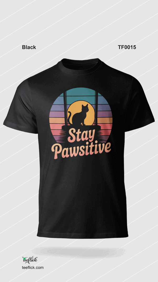 Stay Pawsitive Retro Cat T-Shirt - Image 2