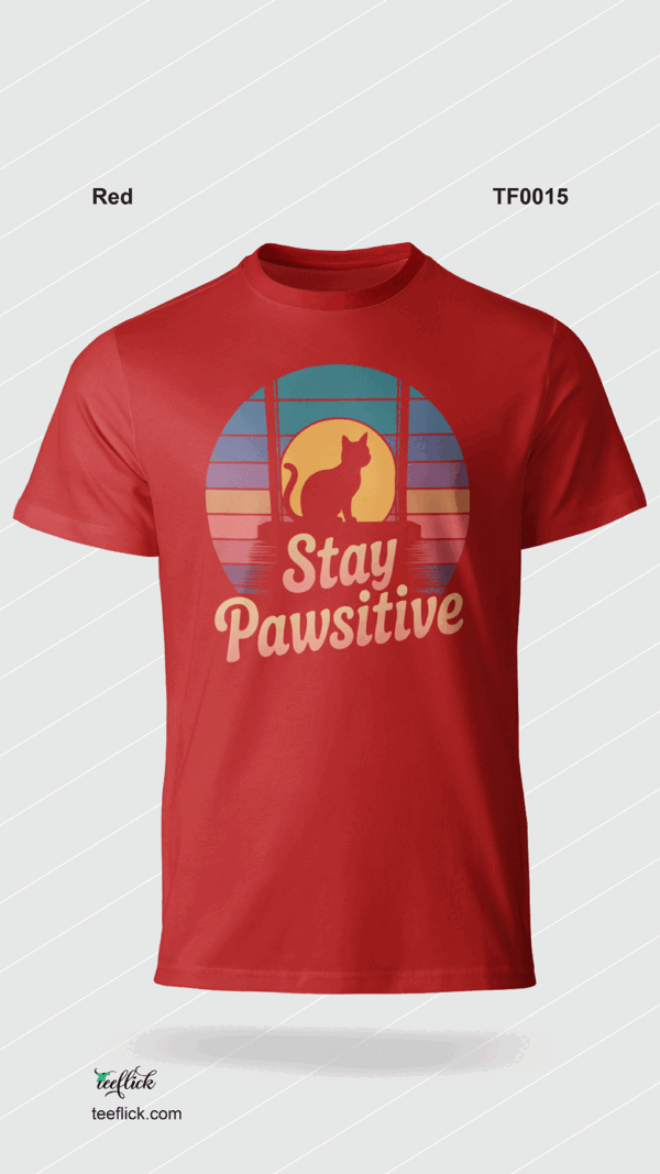 Stay Pawsitive Retro Cat T-Shirt - Image 4