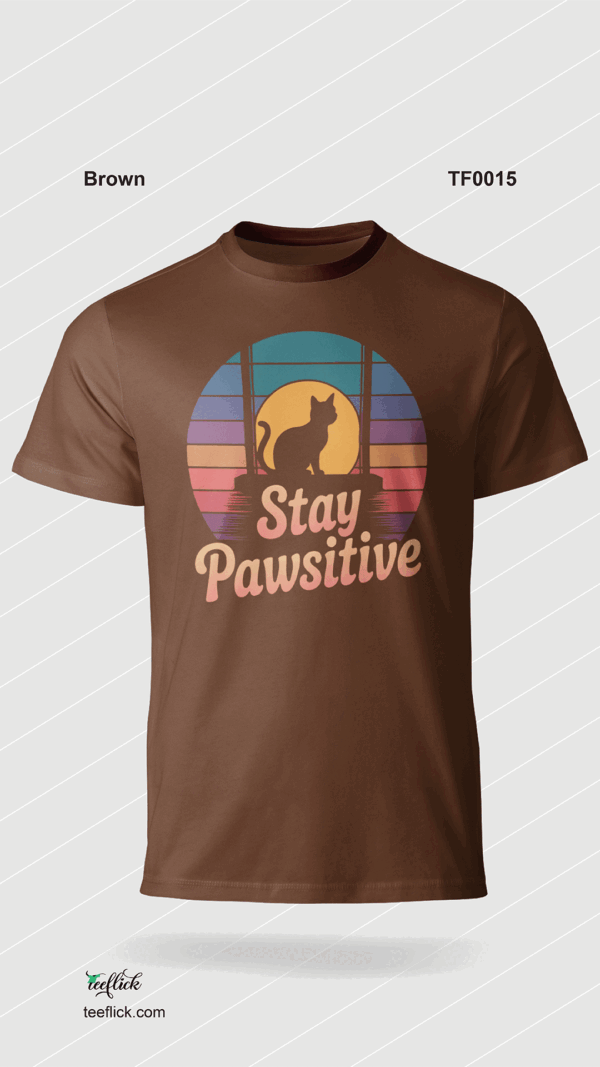 Stay Pawsitive Retro Cat T-Shirt - Image 7