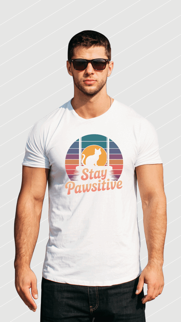 Stay Pawsitive Retro Cat T-Shirt - Image 9