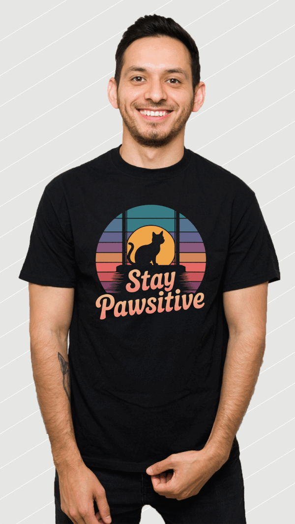Stay Pawsitive Retro Cat T-Shirt - Image 8